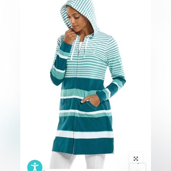 Coolibar XS cabana hoodie jacket nwt teal $89 sun protection - Picture 3 of 5